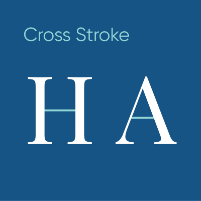 A professional typography diagram illustrating the cross stroke anatomy of a typeface using the letters H and A
