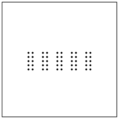 A professional minimalist graphic design illustration using grouped points to create complex shapes and visual patterns