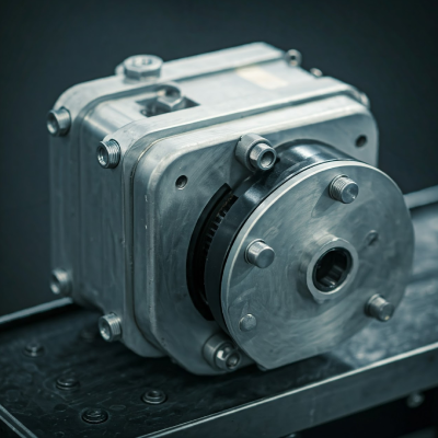 A professional photograph illustrating industrial design through a complex metal mechanical component with precision-engineered bolts and gears