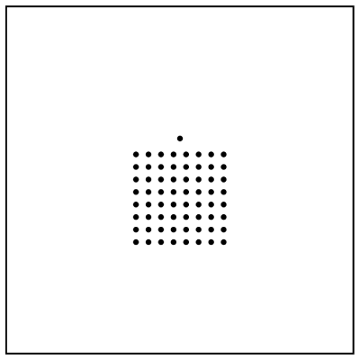 A professional graphic illustration featuring a grid of dots with a leading point as a design element