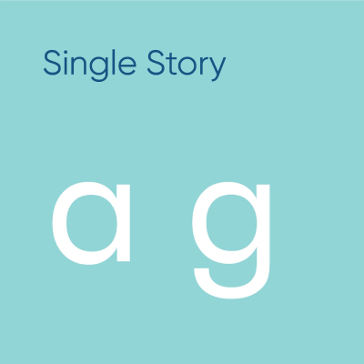 A professional typography diagram illustrating the single story characters anatomy of a typeface using the letters a and g