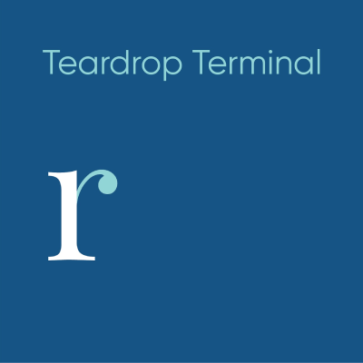A professional typography diagram illustrating the teardrop terminal anatomy of a typeface using the letter r