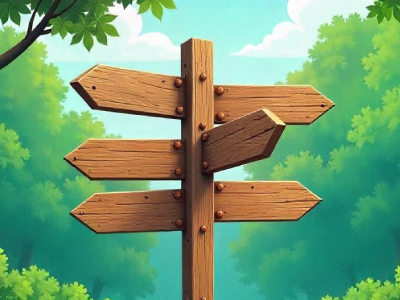 A wooden signpost with multiple arrows in a forest illustrating various career paths for UI UX designers