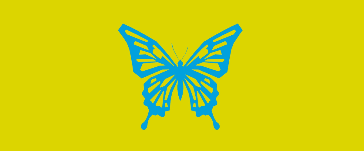 A vibrant blue geometric butterfly brush silhouette on a yellow background freebie