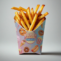 A professional french fries box mockup featuring a colorful theme park treats pattern for creative food branding