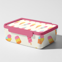 A professional ice cream box mockup featuring a colorful popsicle pattern design for creative food packaging branding