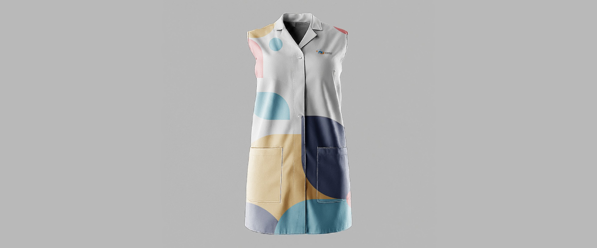 A professional white lab coat mockup with colorful abstract patterns freebie