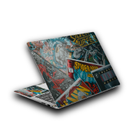 A professional laptop skin mockup featuring a colorful geometric abstract design for creative portable device personalization