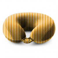 A professional travel neck pillow mockup featuring a yellow striped pattern for creative lifestyle branding