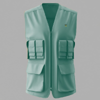 A professional pastel green photographer vest mockup featuring multiple utility pockets for custom outdoor gear branding and design