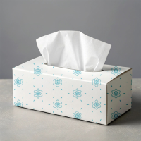 A professional tissue box mockup featuring a white container with blue floral patterns for creative branding projects