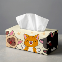 A professional free tissue box mockup featuring a cute cartoon cat design for creative product packaging presentations