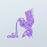 A professional purple Aquarius zodiac sign illustration featuring a tribal water bearer for creative mystical branding projects