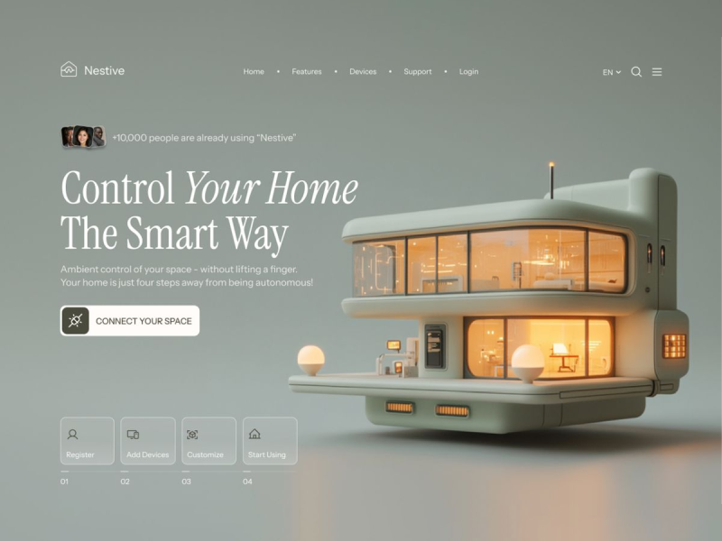 Modern smart home landing page UI design layout
