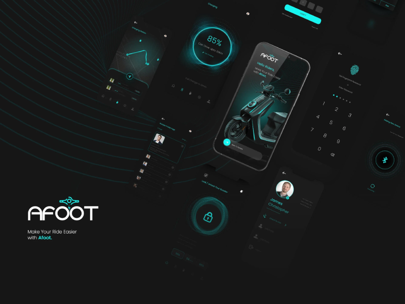 A UI/UX design showcase for Afoot, an e-vehicle management mobile app
