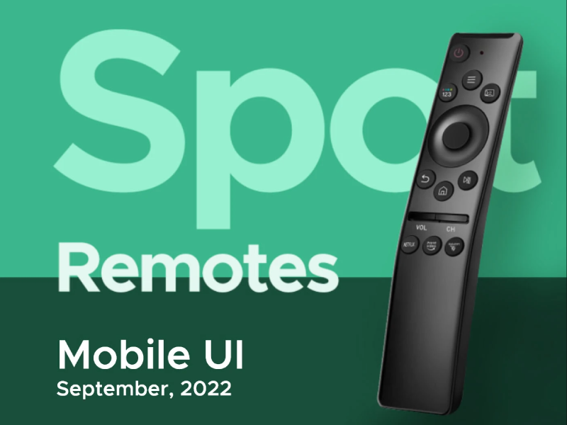 Mobile UI case study cover for Spot Remotes featuring a high-fidelity 3D mockup of a sleek black smart TV remote