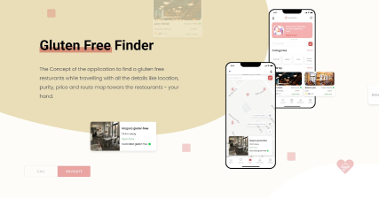 A professional UI UX case study showing a Gluten Free Finder mobile app design for Android devices