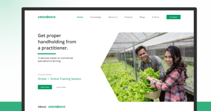 A professional UI UX case study showing a Greenwave hydroponic farming and agricultural consultancy website design