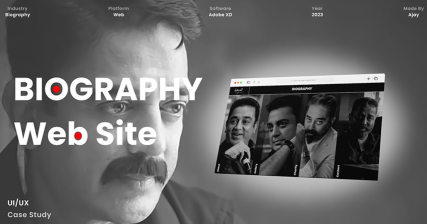 A professional UI UX case study showing a digital biography web design of actor Kamal Haasan