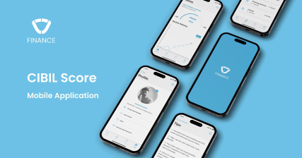 A professional UI UX case study showing a finance mobile app design for CIBIL score and loan evaluation