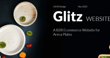 A professional UI UX case study showing a web design for Glitz Areca eco friendly plates store