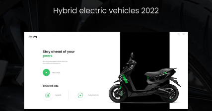 A professional UI UX case study showing a hybrid electric two-wheeler vehicle platform web design for Hytrio