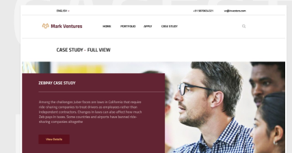 A professional UI UX case study showing an investment platform web design for Mark Ventures venture capital