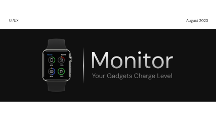A professional UI UX case study showing a gadget battery status and charge level tracking smart watch application