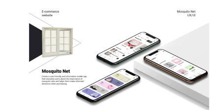 A professional UI UX case study showing a mosquito net store and window protection eCommerce iOS application