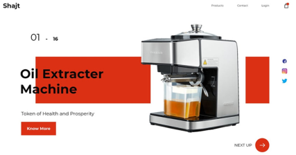 A professional UI UX case study showing an edible oil extraction machine e-commerce web design for Shajt
