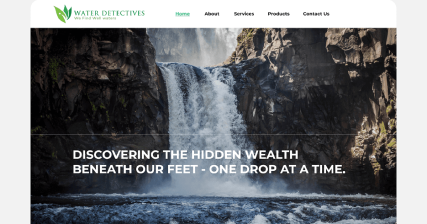 A professional UI UX case study showing a groundwater information web design for Water Detectives brand