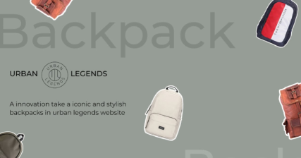 A professional UI UX case study showing a modern web marketplace design for Urban Legends backpacks store
